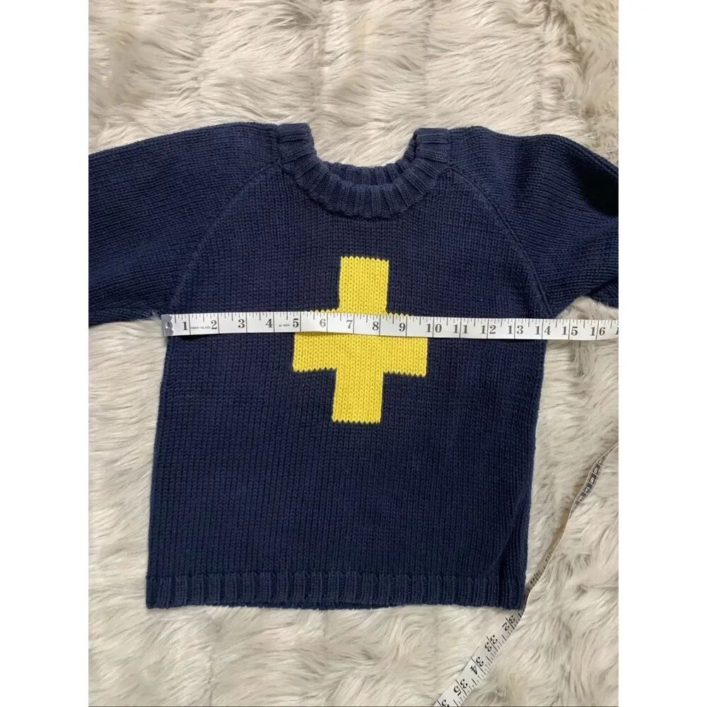 Gymboree Boys Navy Blue Knit Sweater Yellow Cross Large (4-5 years)